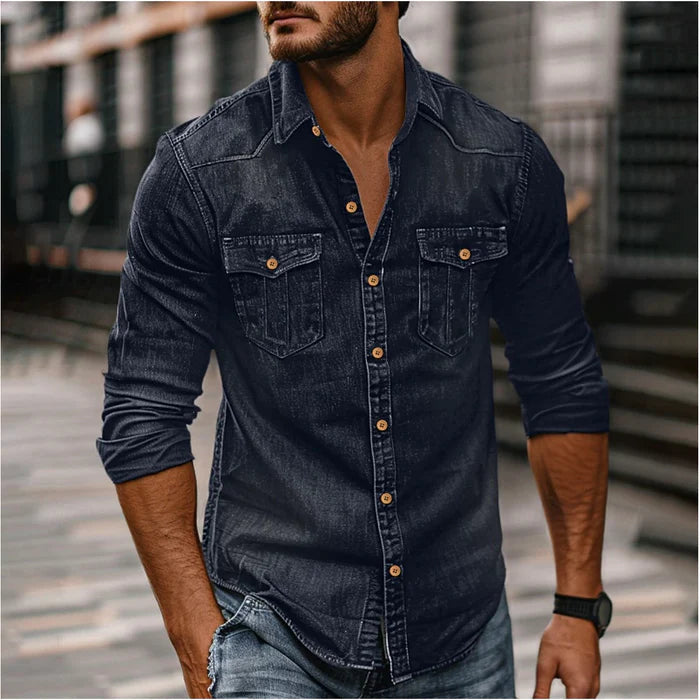Heren Overhemd van Denim met Slim Fit en Western Details 2