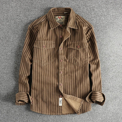 Heren Overhemd van Denim met Vintage Stijl en Gestreept Patroon 0