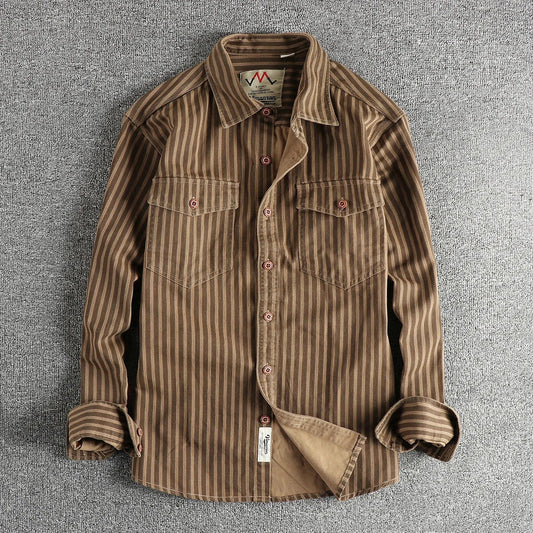 Heren Overhemd van Denim met Vintage Stijl en Gestreept Patroon 0