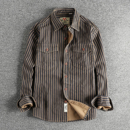 Heren Overhemd van Denim met Vintage Stijl en Gestreept Patroon 1