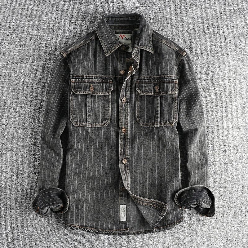 Heren Overhemd van Denim met Vintage Stijl en Gestreept Patroon 2