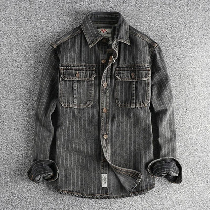 Heren Overhemd van Denim met Vintage Stijl en Gestreept Patroon 2