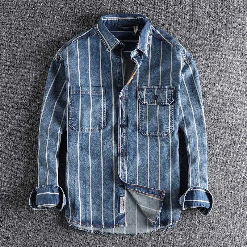 Heren Overhemd van Denim met Vintage Stijl en Gestreept Patroon 3