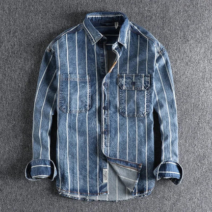 Heren Overhemd van Denim met Vintage Stijl en Gestreept Patroon 3
