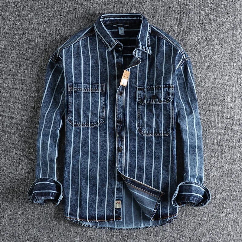 Heren Overhemd van Denim met Vintage Stijl en Gestreept Patroon 4