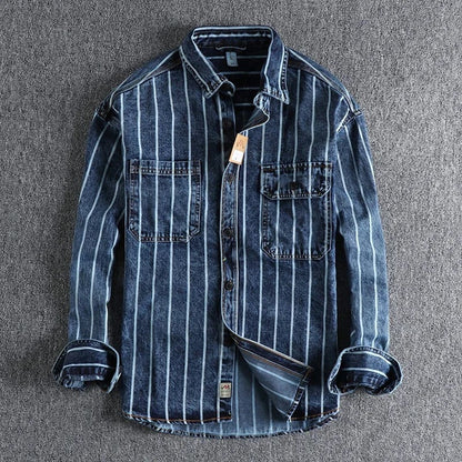 Heren Overhemd van Denim met Vintage Stijl en Gestreept Patroon 4