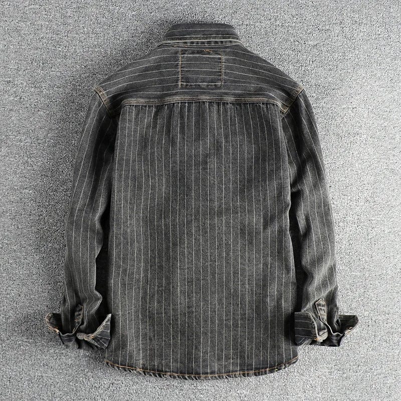 Heren Overhemd van Denim met Vintage Stijl en Gestreept Patroon 5