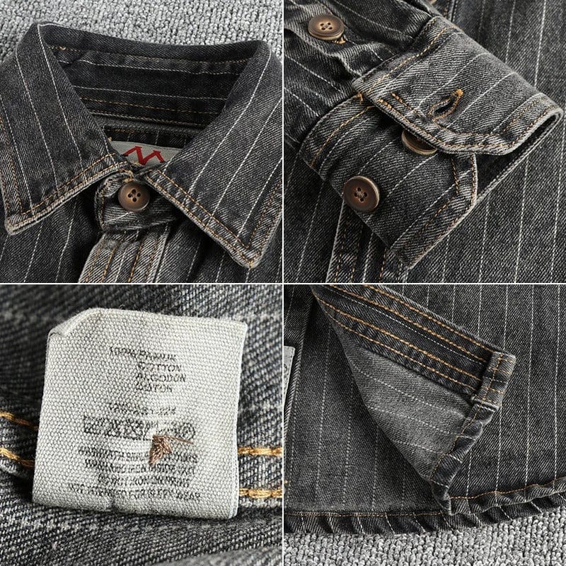 Heren Overhemd van Denim met Vintage Stijl en Gestreept Patroon 6