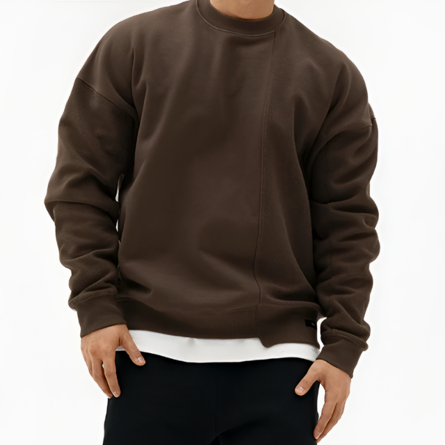 Heren Sweater met Ronde Hals en Asymmetrische Naad voor de Winter Bruin