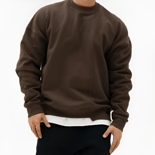 Heren Sweater met Ronde Hals en Asymmetrische Naad voor de Winter Bruin