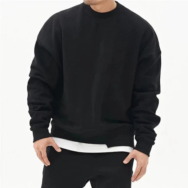 Heren Sweater met Ronde Hals en Asymmetrische Naad voor de Winter Zwart