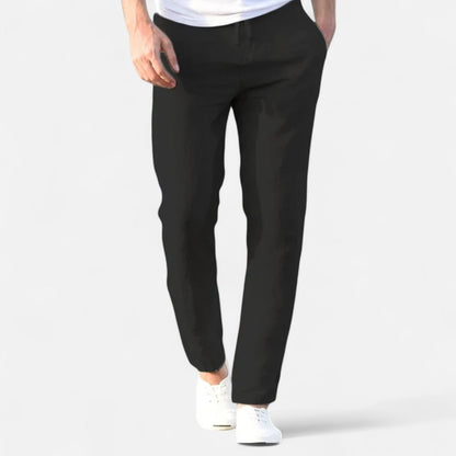 Heren Pantalon van Katoen-Linnen met Casual Fit en Elastische Tailleband 0
