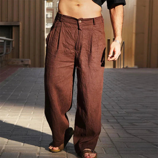 Heren Pantalon van Leren Materiaal met Wijde Pijpen en Ademend Design 0