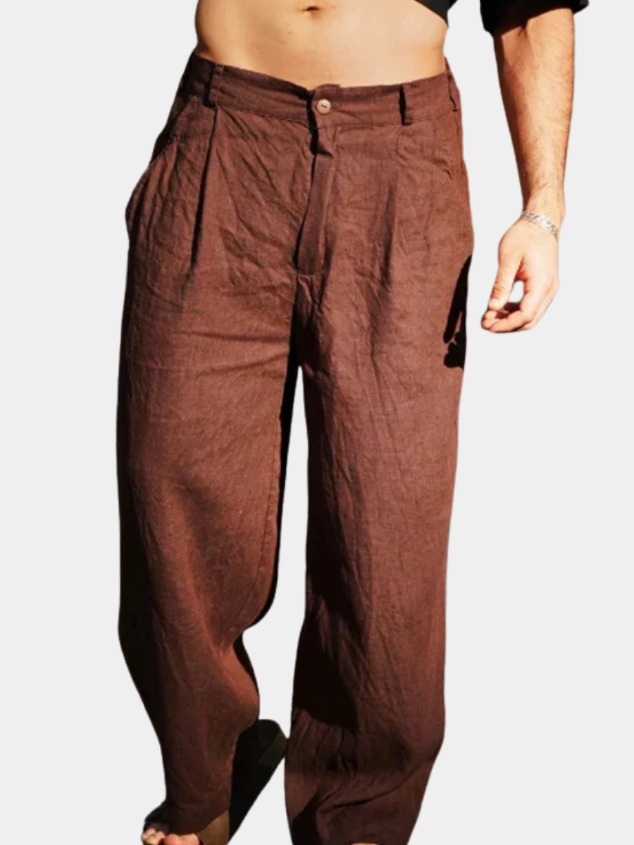 Heren Pantalon van Leren Materiaal met Wijde Pijpen en Ademend Design 1
