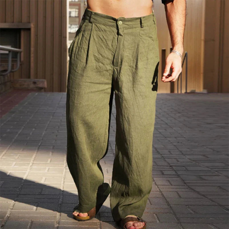 Heren Pantalon van Leren Materiaal met Wijde Pijpen en Ademend Design 3