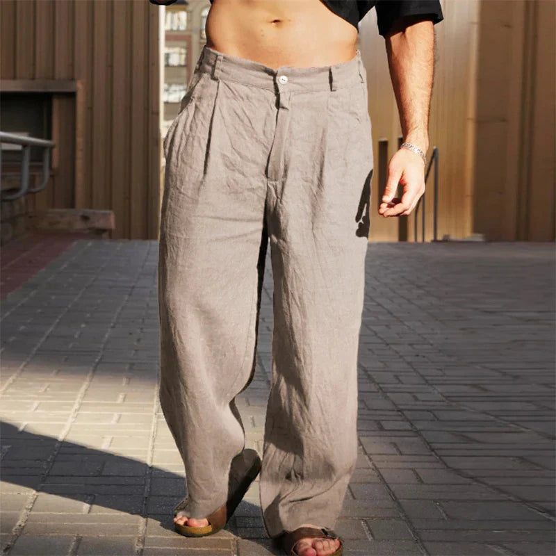 Heren Pantalon van Leren Materiaal met Wijde Pijpen en Ademend Design 4