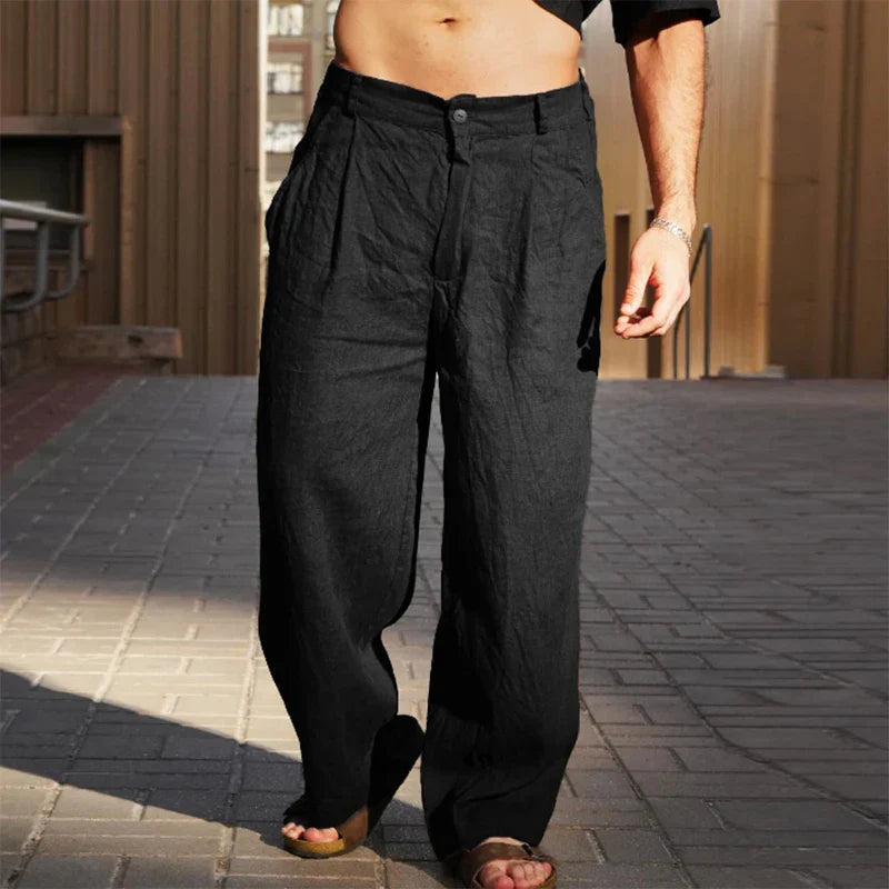 Heren Pantalon van Leren Materiaal met Wijde Pijpen en Ademend Design 5