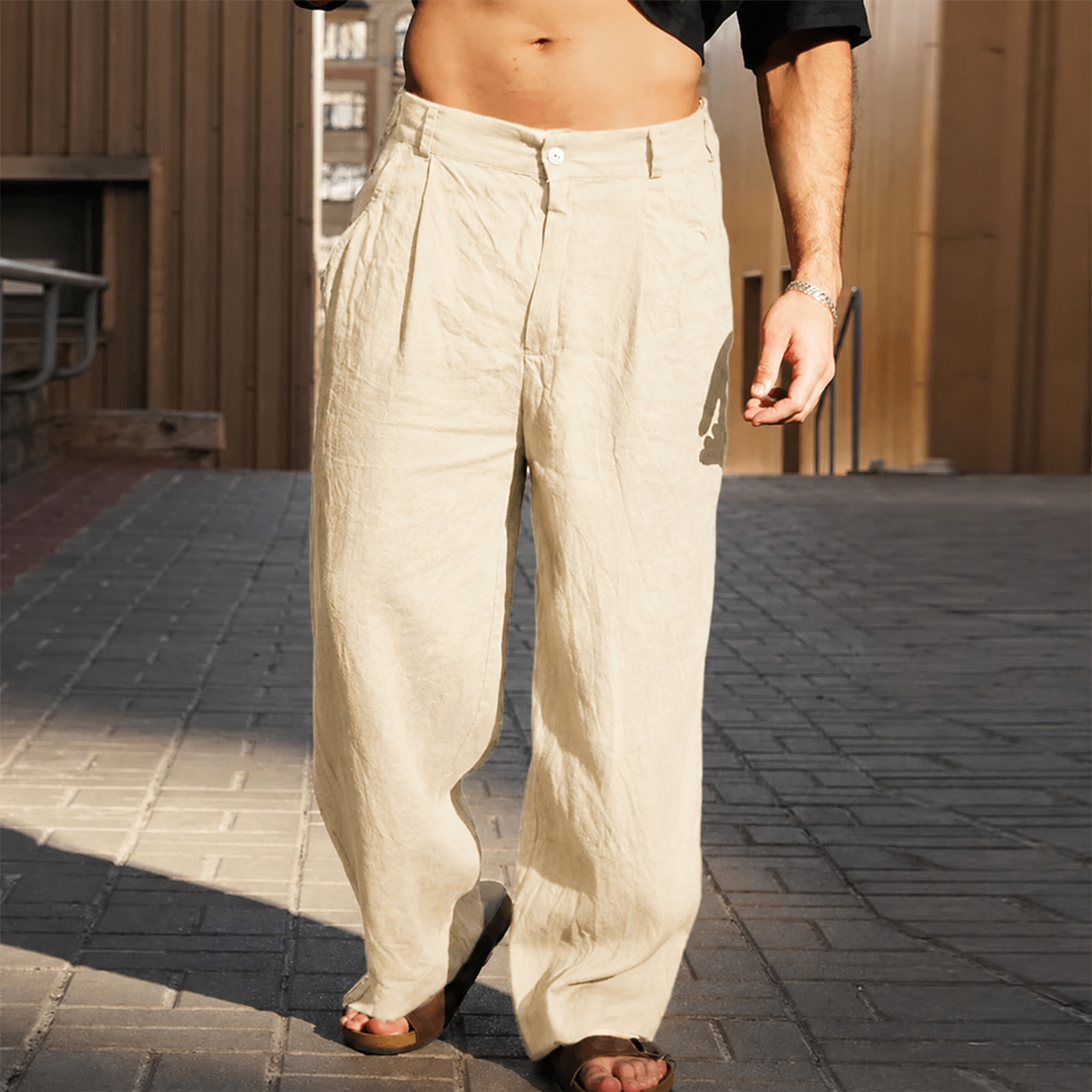 Heren Pantalon met Wijde Pijpen Khaki