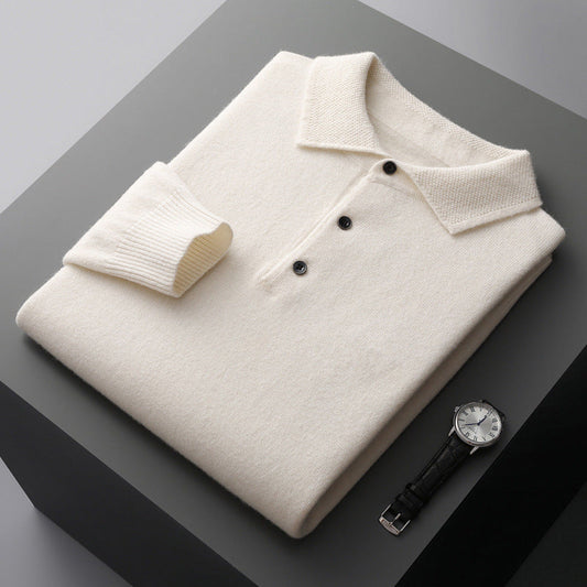 Heren Polo Shirt van Cashmere met Lange Mouwen en Elegante Stijl 0
