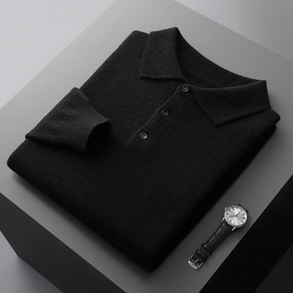 Heren Polo Shirt van Cashmere met Lange Mouwen en Elegante Stijl 4