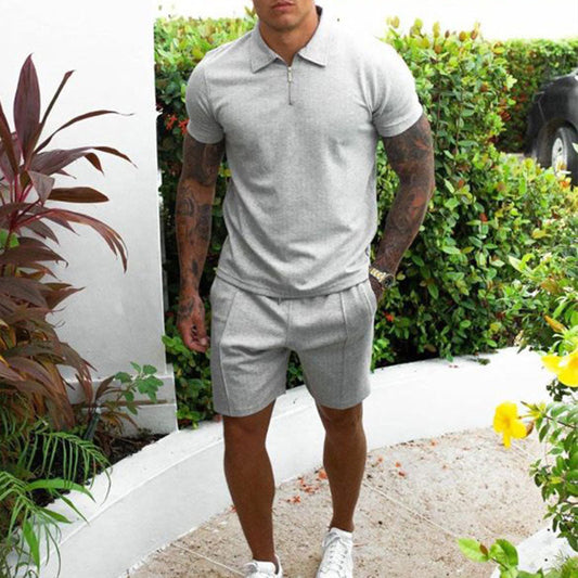 Heren Zomer Polo en Short Set Grijs