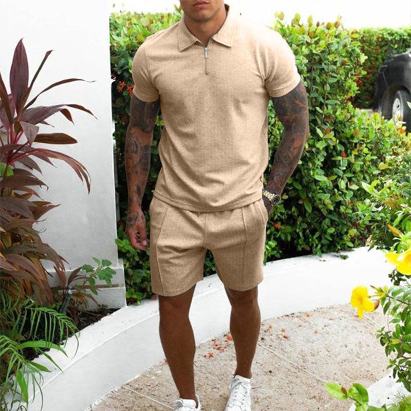 Heren Zomer Polo en Short Set Beige