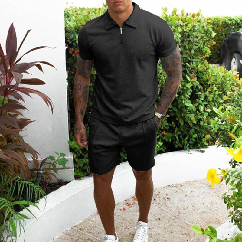 Heren Zomer Polo en Short Set Zwart