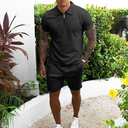 Heren Zomer Polo en Short Set Zwart