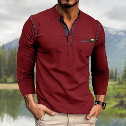 Heren Poloshirt Lange Mouw met Henley-Kraag en Knoopsluiting 0