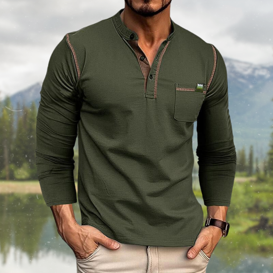 Heren Poloshirt Lange Mouw met Henley-Kraag en Knoopsluiting 2