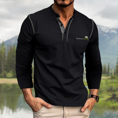 Heren Poloshirt Lange Mouw met Henley-Kraag en Knoopsluiting 3