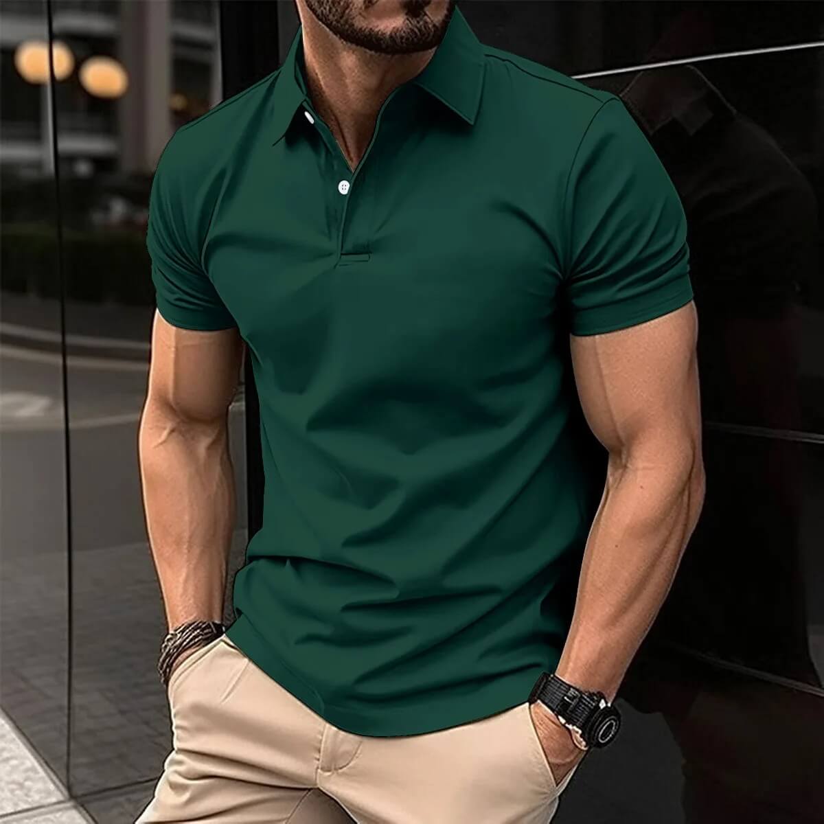 Heren Casual Poloshirt Getailleerd Donkergroen