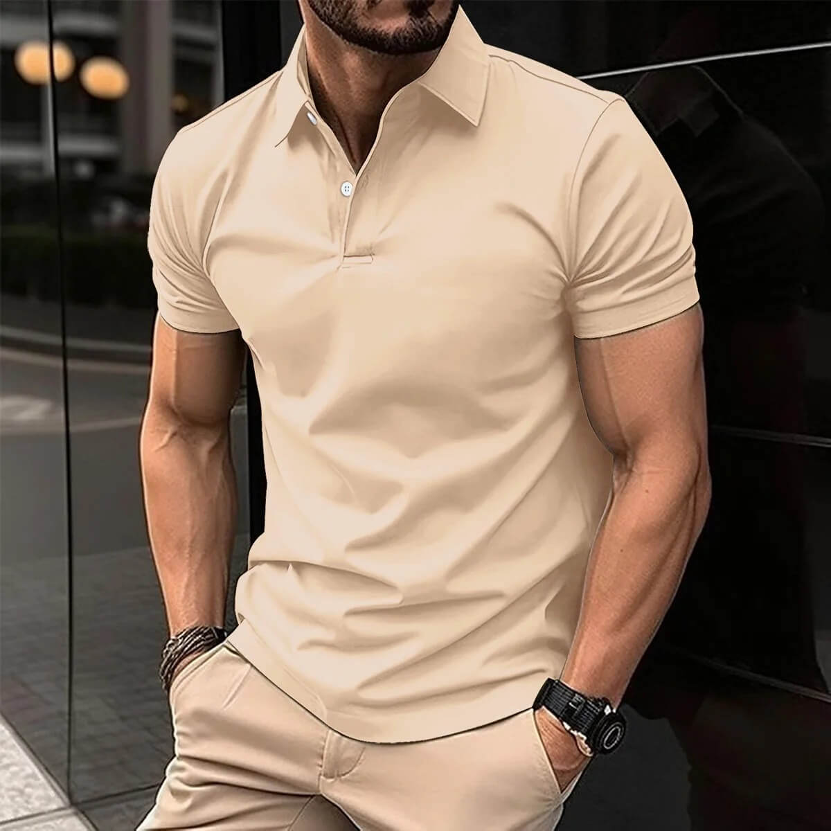 Heren Casual Poloshirt Getailleerd Khaki