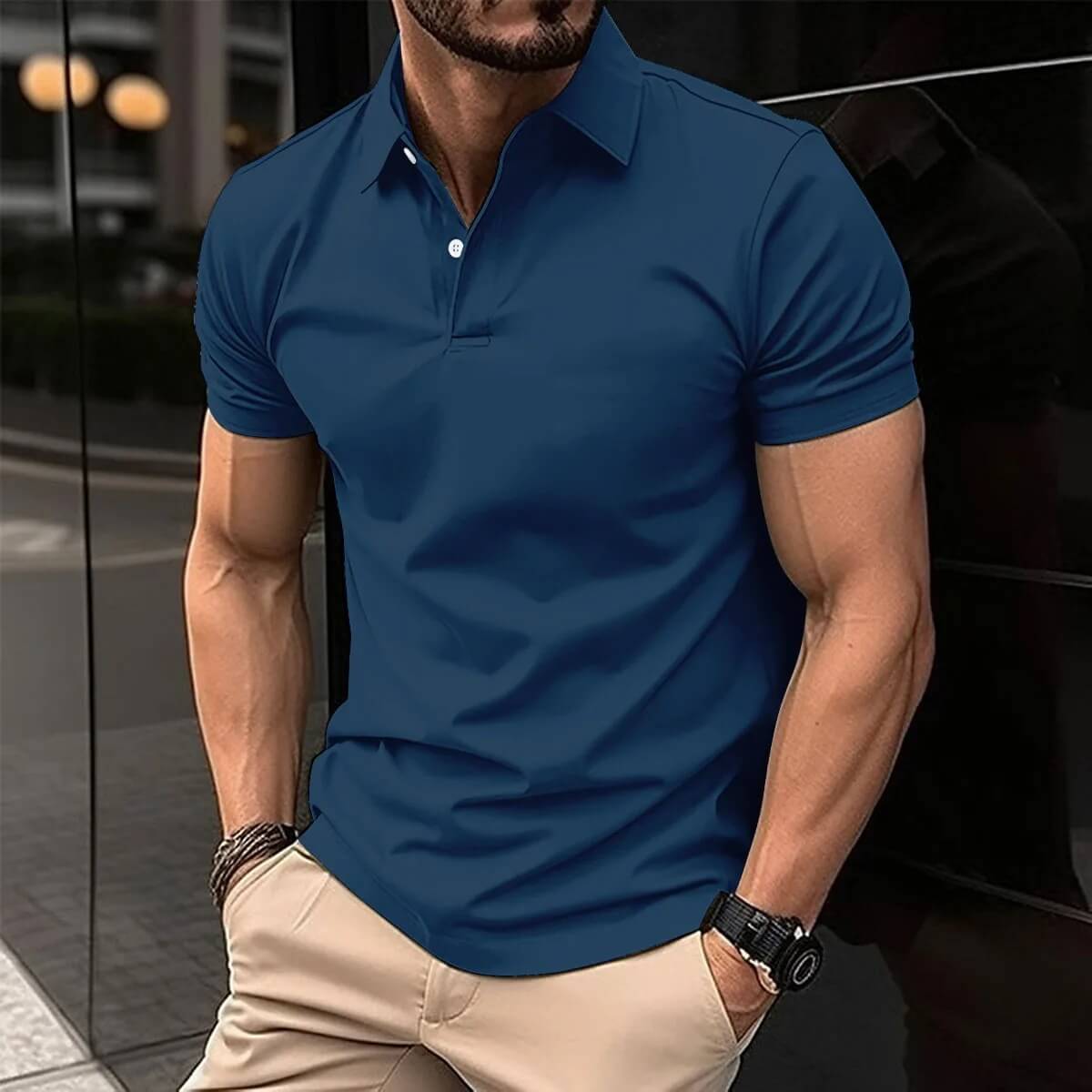 Heren Casual Poloshirt Getailleerd Lichtblauw
