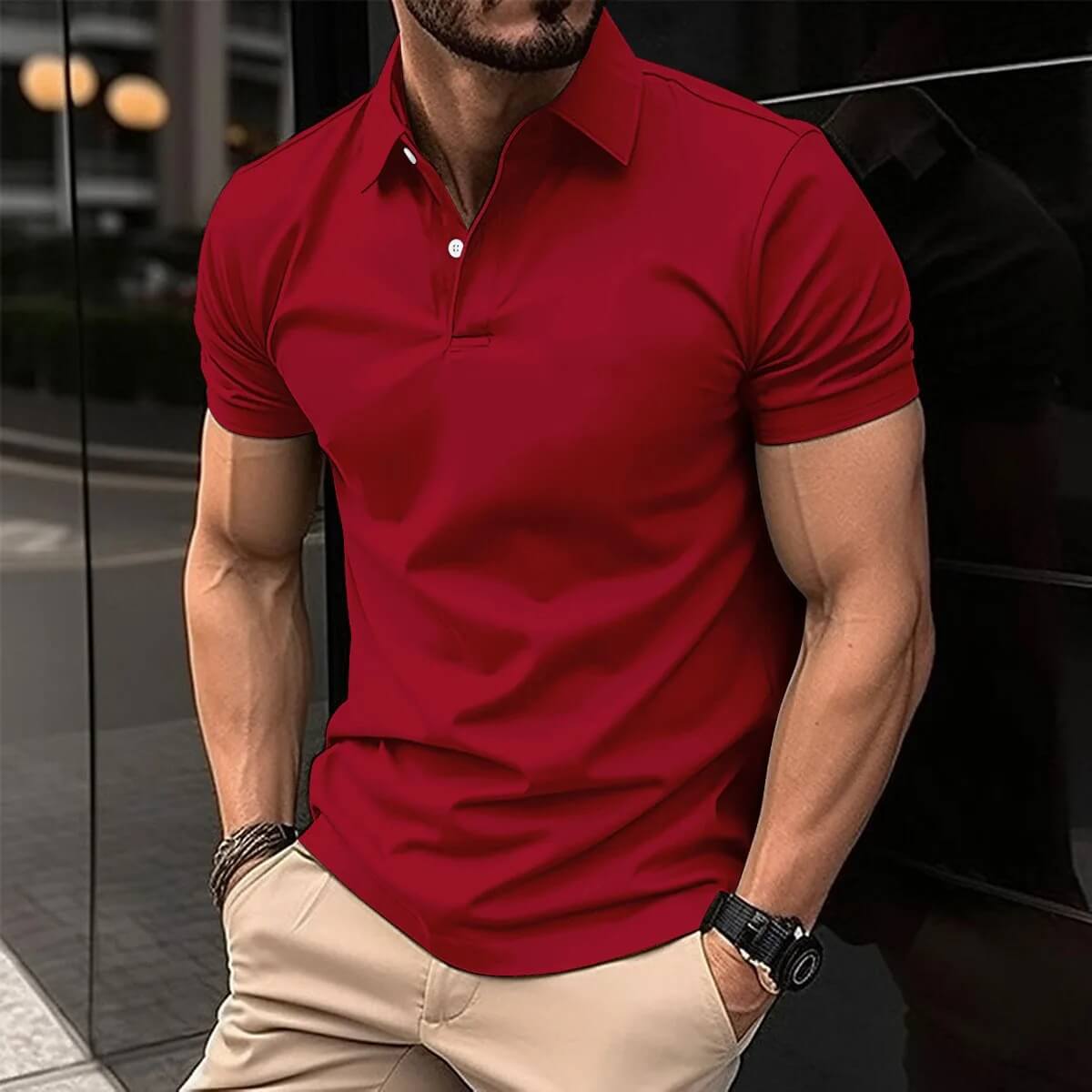 Heren Casual Poloshirt Getailleerd Rood