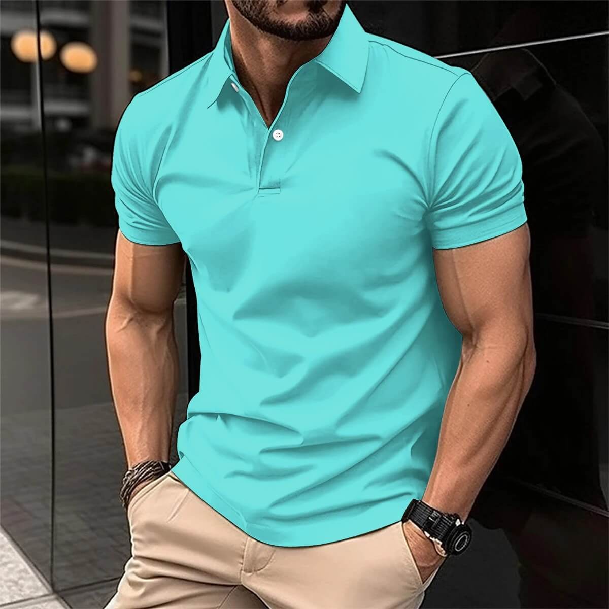 Heren Casual Poloshirt Getailleerd Lichtgroen