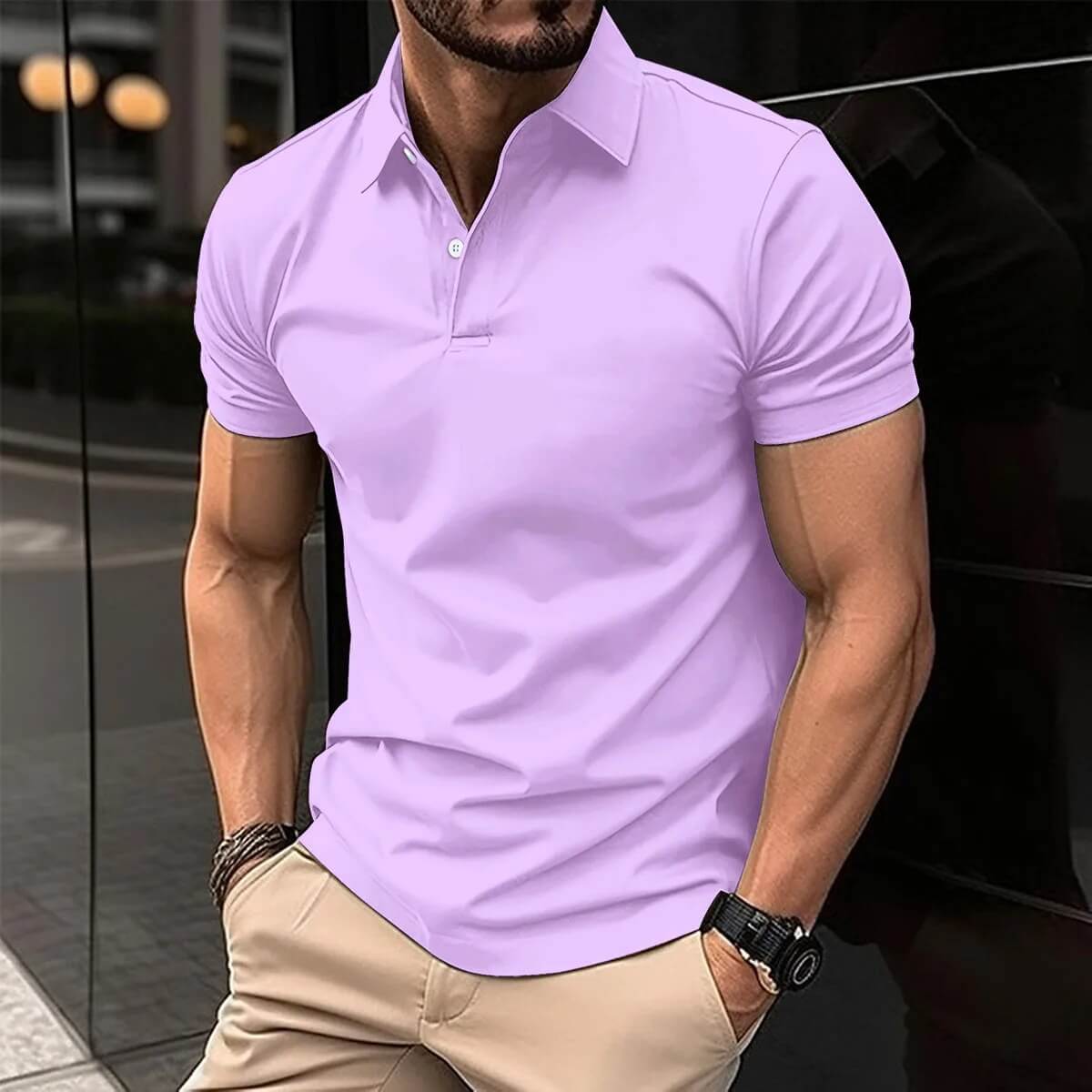 Heren Casual Poloshirt Getailleerd Lila