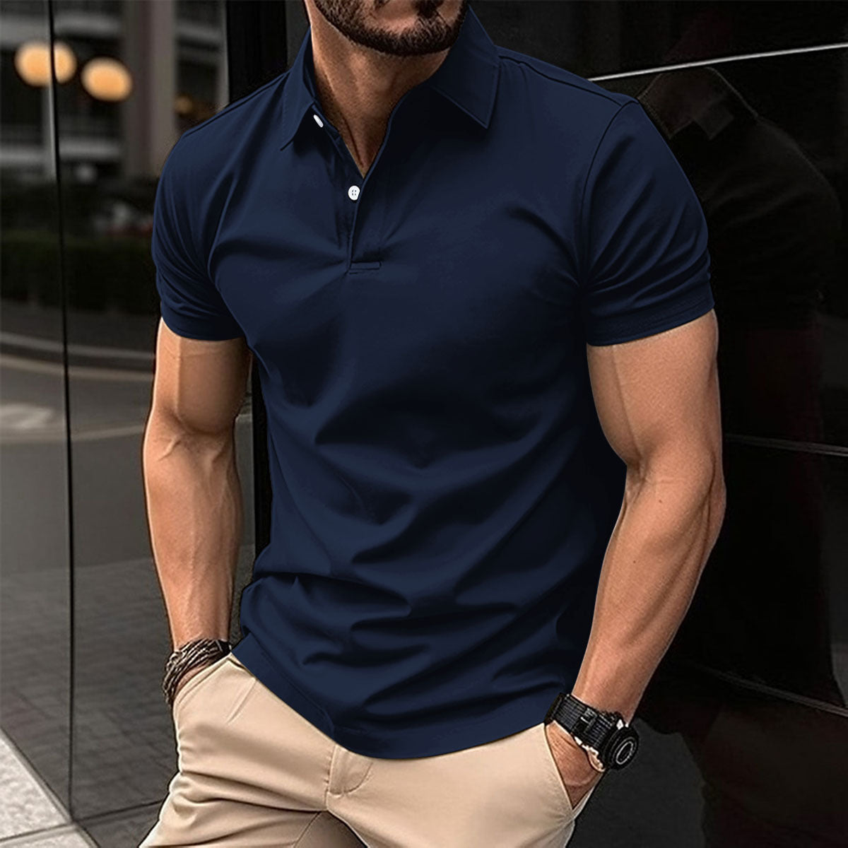 Heren Casual Poloshirt Getailleerd Marineblauw