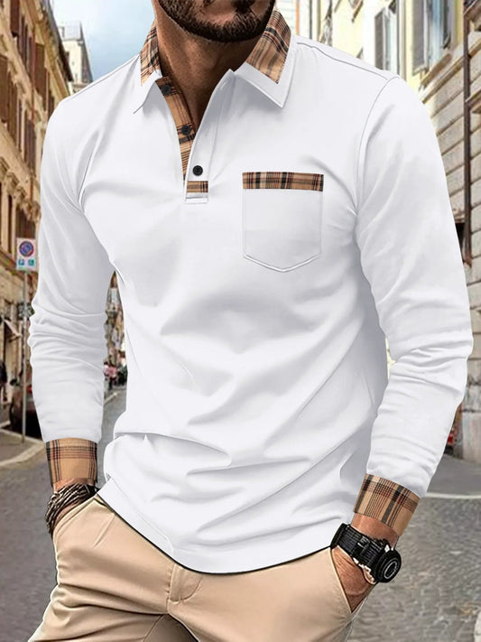 Heren Poloshirt met Lange Mouwen en Ruitaccenten 0