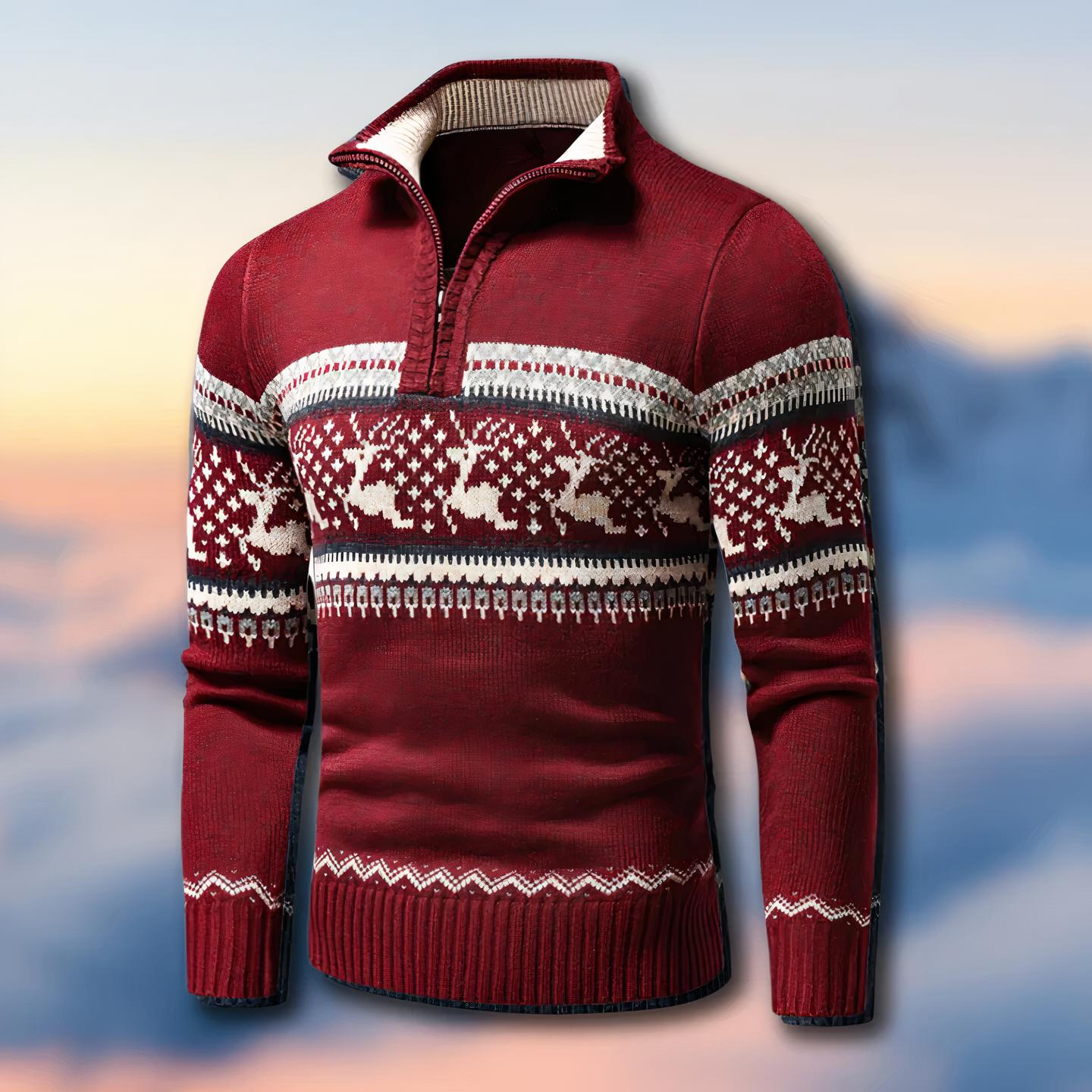 Heren Pullover met Half Zip en Jacquard Design 0