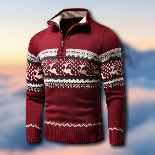 Heren Pullover met Half Zip en Jacquard Design 0