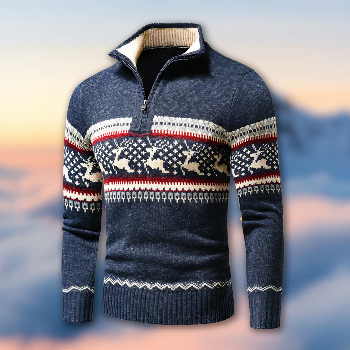 Heren Pullover met Half Zip en Jacquard Design 1