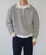 Heren Pullover Halve Rits met Gestreept Design