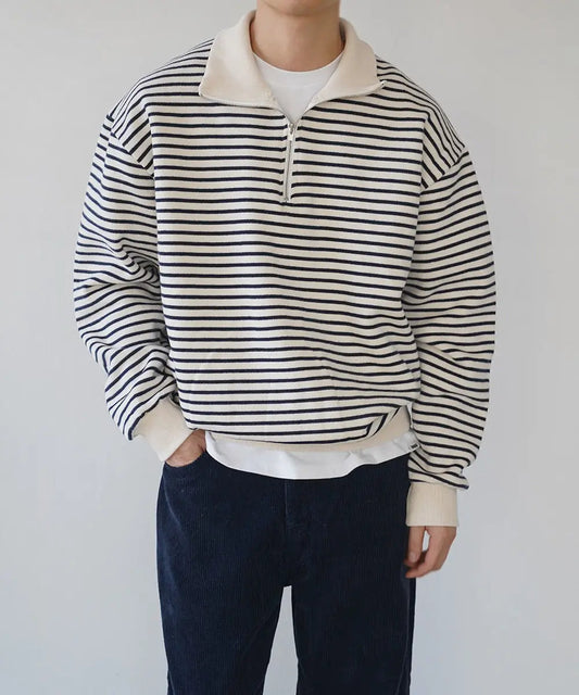 Heren Pullover met Halve Rits en Gestreept Design 0