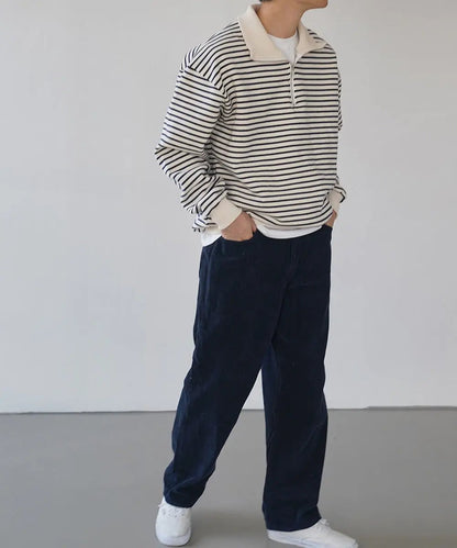 Heren Pullover met Halve Rits en Gestreept Design 1