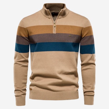 Heren Pullover met Stehkragen en Retro Strepen in Comfortabele Stijl 0