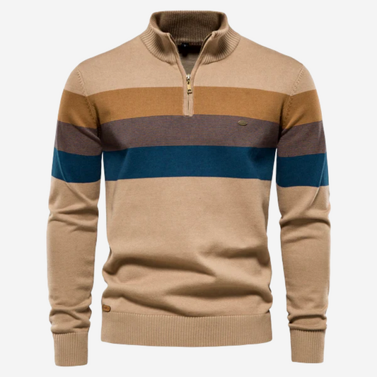Heren Pullover met Stehkragen en Retro Strepen in Comfortabele Stijl 0