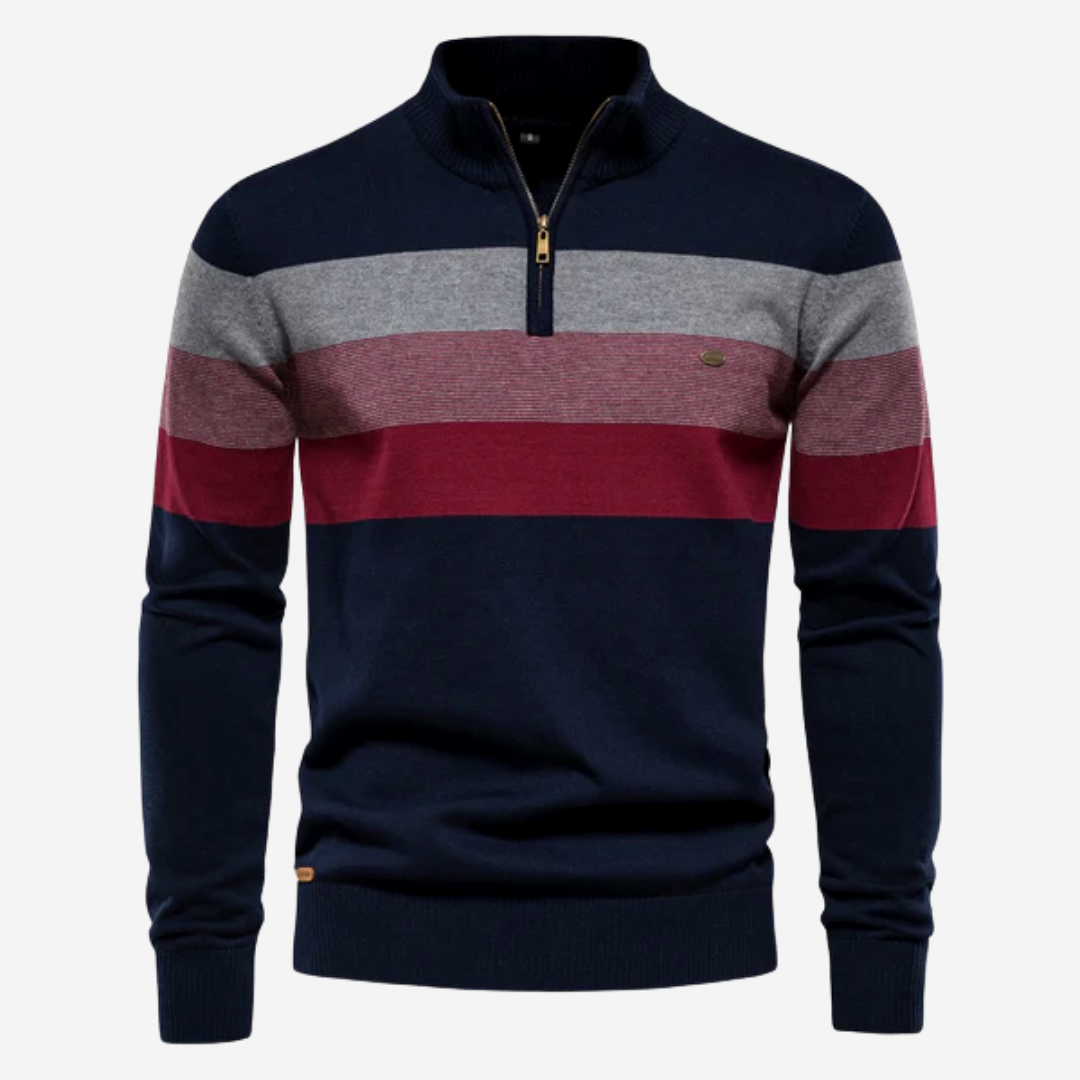 Heren Pullover met Stehkragen en Retro Strepen in Comfortabele Stijl 2