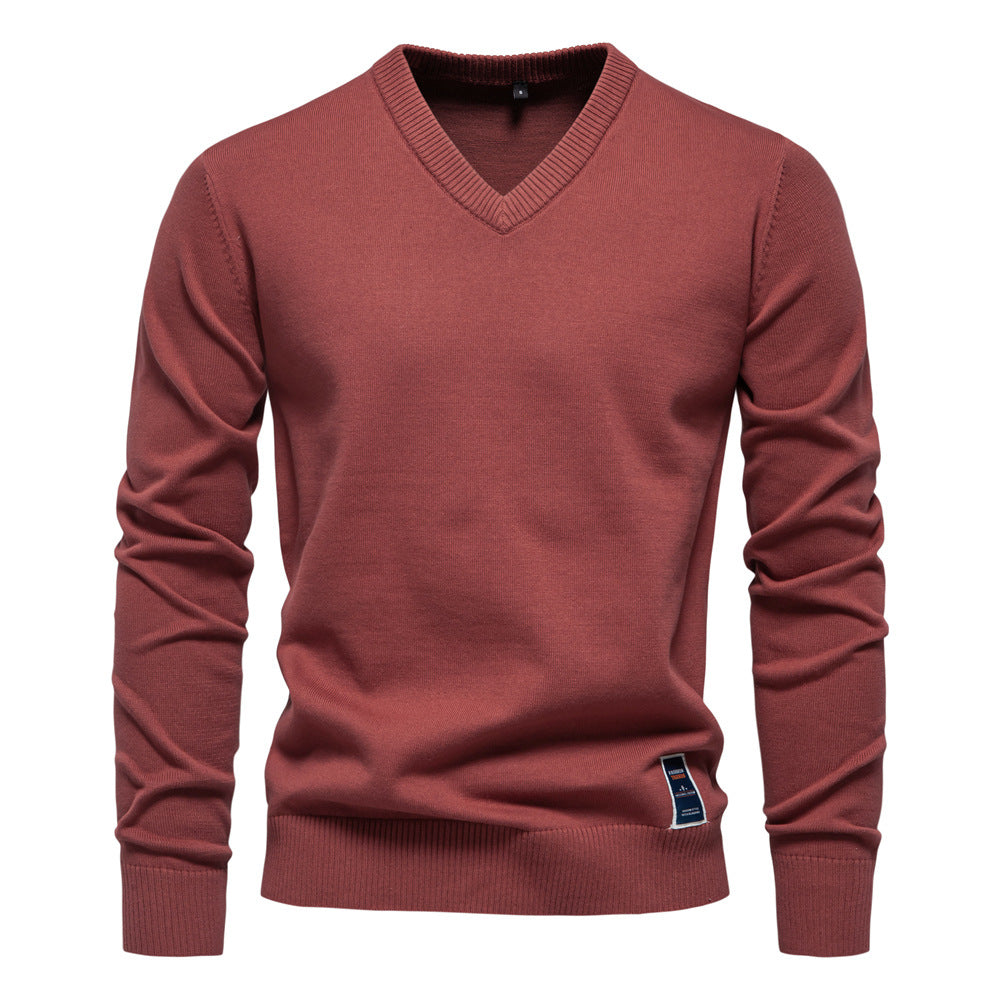 Heren Pullover met V-Ausschnitt en Smalle Pasvorm van Zachte Katoenmix 0