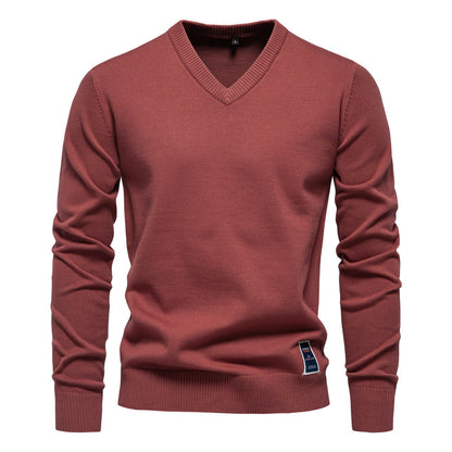 Heren Pullover met V-Ausschnitt en Smalle Pasvorm van Zachte Katoenmix 0